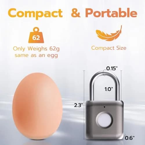 Pothunder Fingerprint Smart Padlock Lock Gray | Biometric Keyless Thumbprint Lock 62g (2.2 oz) thumbnail 6