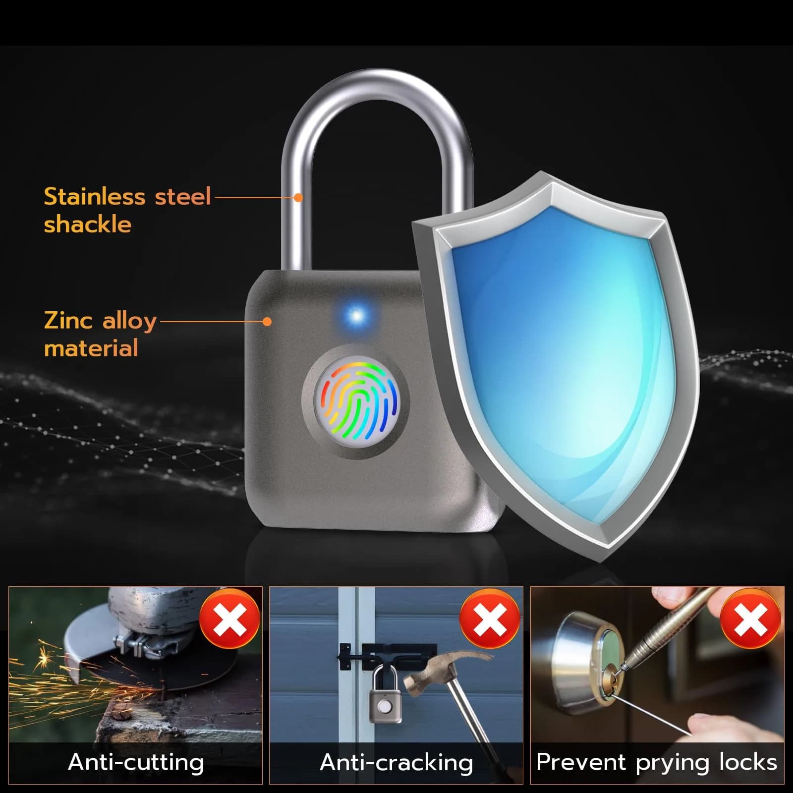 Pothunder Fingerprint Smart Padlock Lock Gray | Biometric Keyless Thumbprint Lock 62g (2.2 oz) - view 7