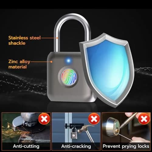 Pothunder Fingerprint Smart Padlock Lock Gray | Biometric Keyless Thumbprint Lock 62g (2.2 oz) thumbnail 7