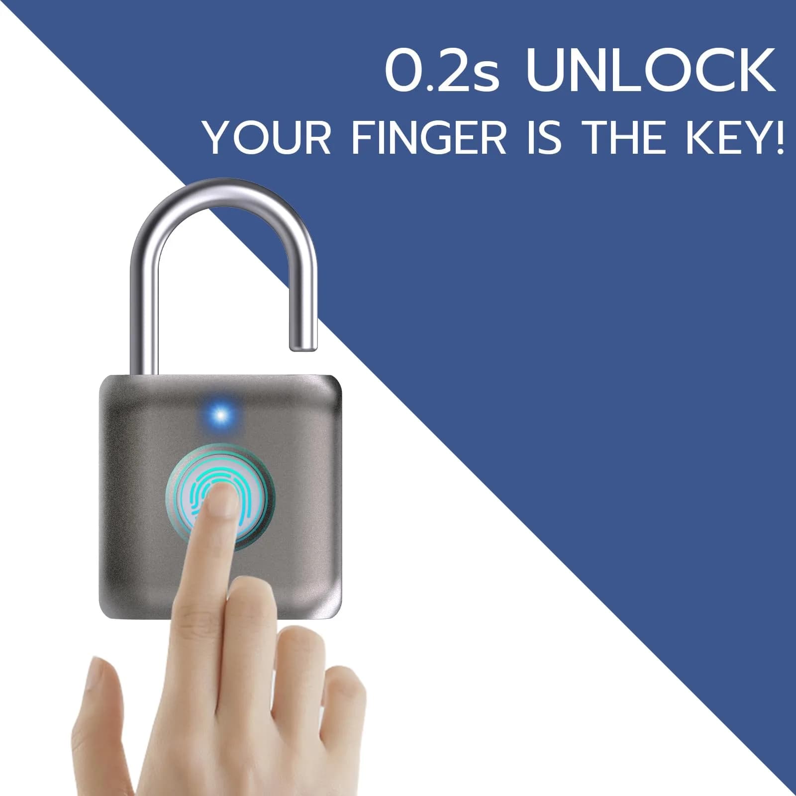 Pothunder Gray Biometric Fingerprint Padlock | Keyless Smart Lock for Gym Locker, Luggage, Backpack - view 2