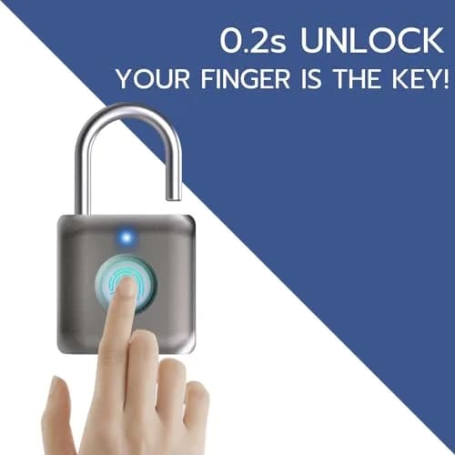 Pothunder Fingerprint Smart Padlock Lock Gray | Biometric Keyless Thumbprint Lock 62g (2.2 oz) thumbnail 2