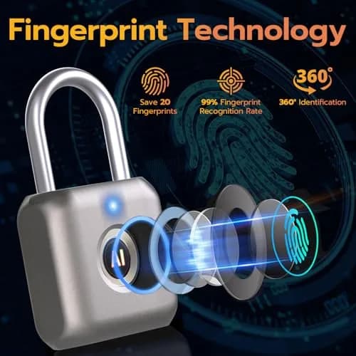 Pothunder Fingerprint Smart Padlock Lock Gray | Biometric Keyless Thumbprint Lock 62g (2.2 oz) thumbnail 3