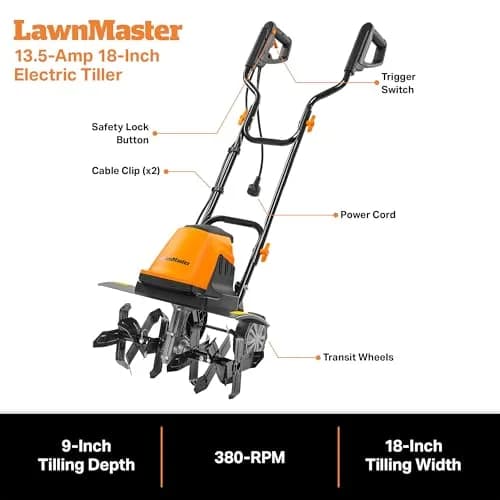 LawnMaster 13.5 Amp 18” Electric Tiller – TE1318M | Efficient Soil Cultivation for Medium Gardens thumbnail 5