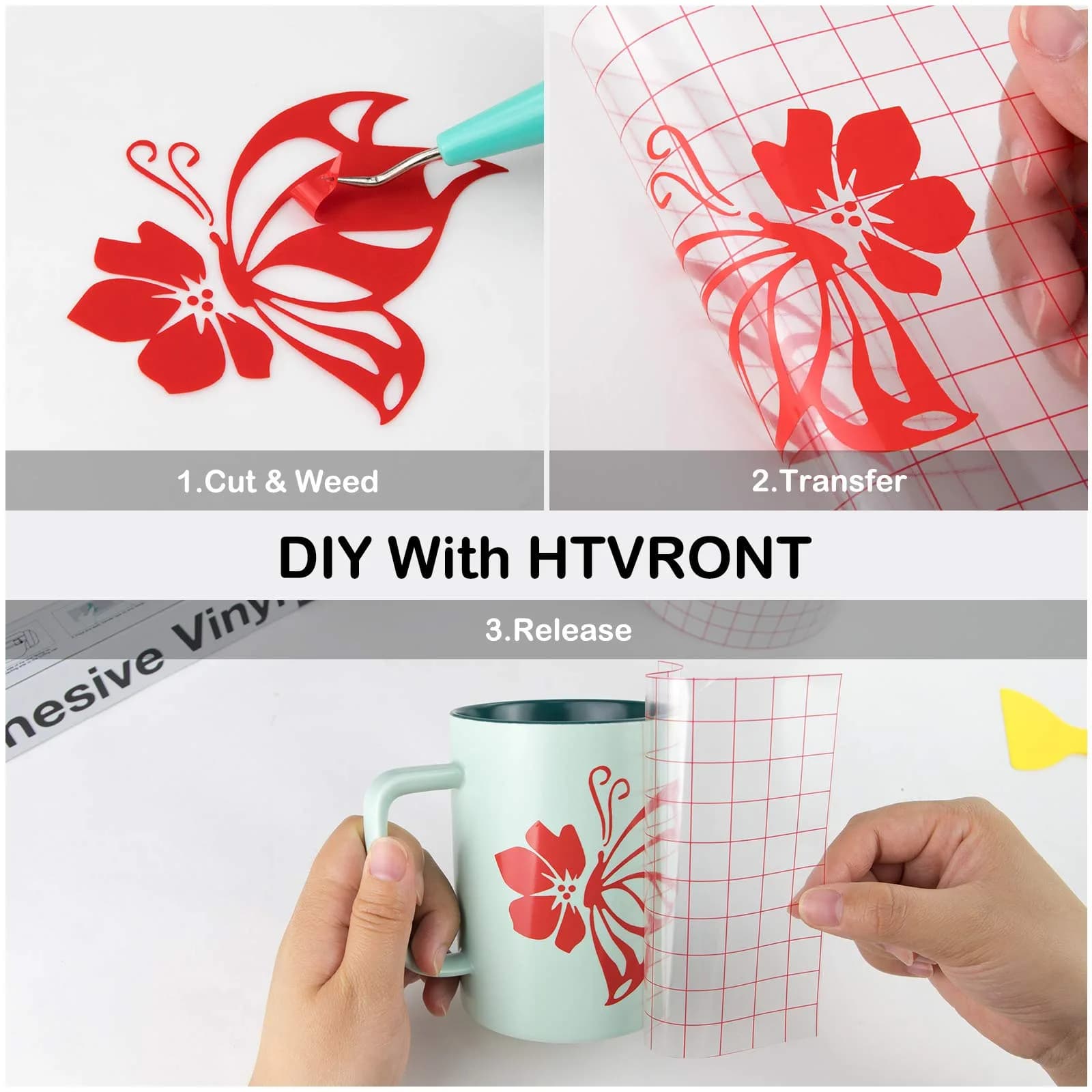 HTVRONT Glossy Red Permanent Vinyl Roll 3.65m (12in x 14FT) | Waterproof & Easy Cut for Crafts - view 6