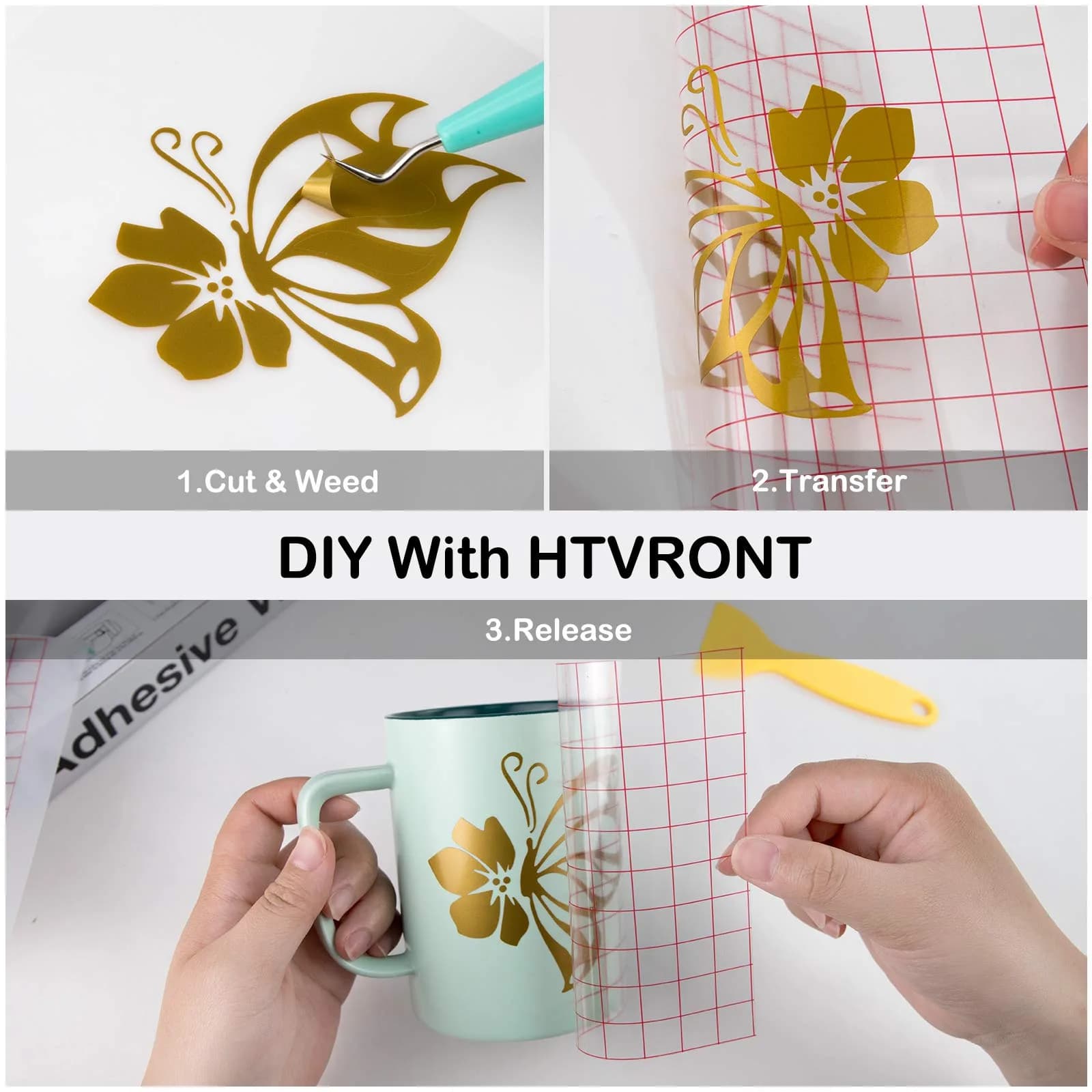 HTVRONT Glossy Gold Permanent Vinyl Roll 12" x 14FT (30.5cm x 4.27m) | Waterproof & Durable for Crafts - view 7