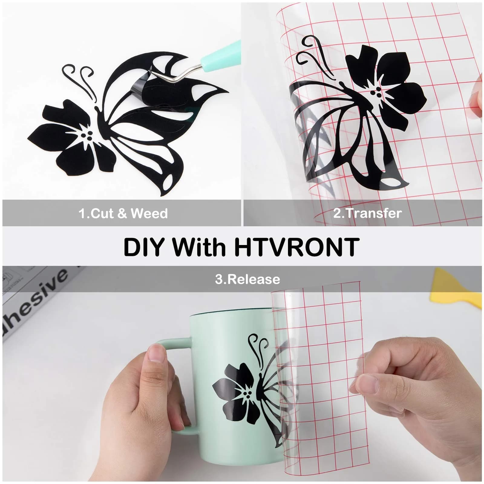 HTVRONT Glossy Black Permanent Vinyl Roll 30cm x 4.27m (12" x 14FT) | Waterproof & Easy Weed for Crafts - view 7