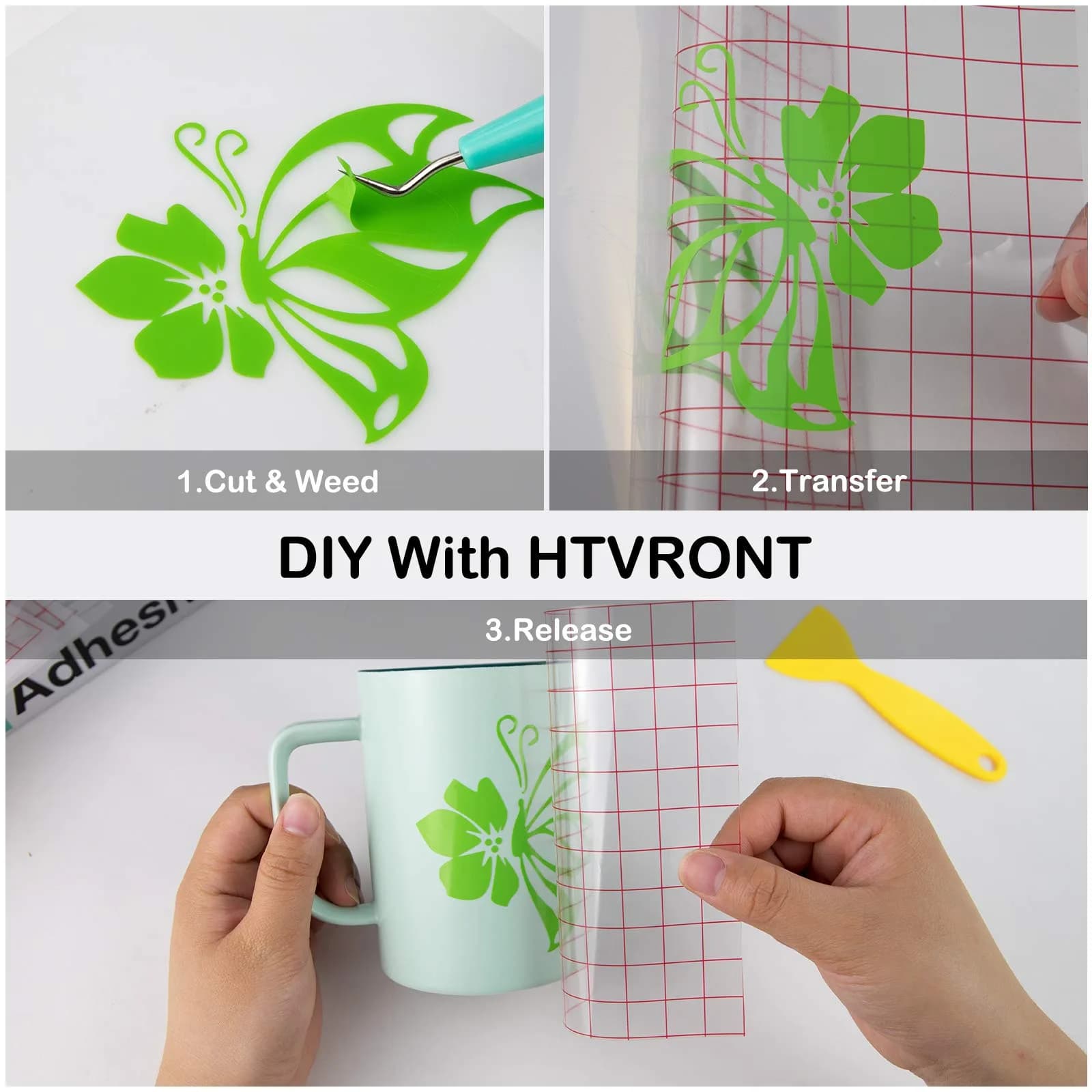 HTVRONT Glossy Apple Green Permanent Vinyl Roll 3.65m (12" x 14FT) | Waterproof & Easy Cut for Cricut - view 7