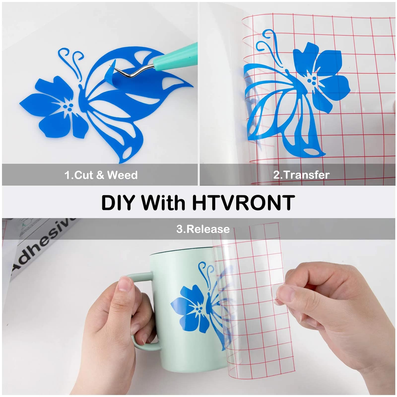 HTVRONT Glossy Blue Permanent Vinyl Roll 3.65m (12" x 14FT) | Waterproof & Easy Cut for Crafts - view 7