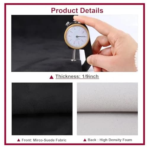 SBWLKJ Black Suede Headliner Fabric 60" Wide by 72" with Foam Backing | Automotive Interior Replacement thumbnail 4