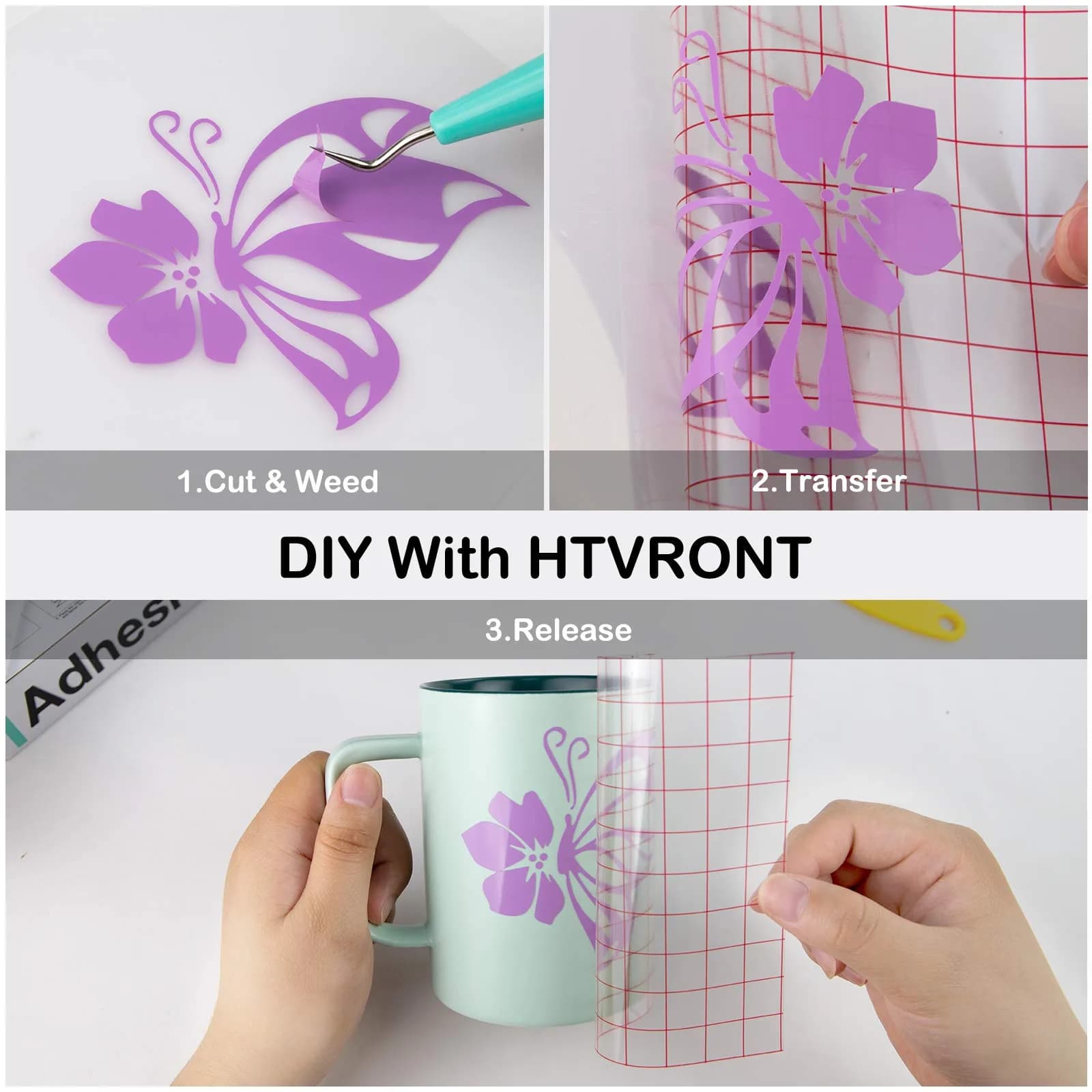 HTVRONT Glossy Purple Permanent Vinyl Roll 30cm x 4.2m (12in x 14ft) | Waterproof & Easy Cut for Crafts - view 7