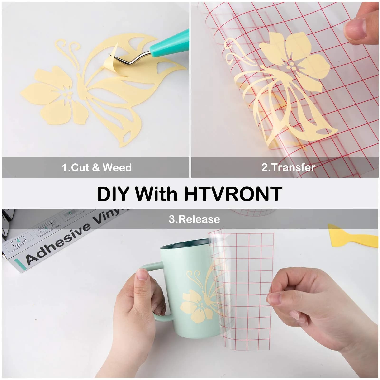 HTVRONT Glossy Beige Permanent Vinyl Roll 30cm x 4.2m (12" x 14FT) | Waterproof & Easy Weed for Cricut & Silhouette - view 7