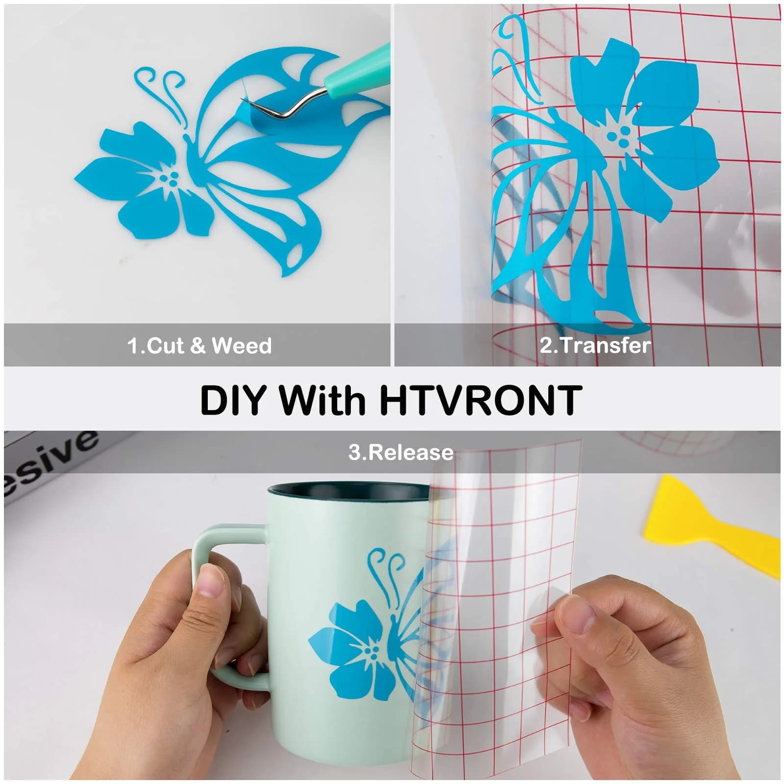 HTVRONT Glossy Light Blue Permanent Vinyl Roll 12in x 14ft (30.48cm x 4.27m) | Waterproof & Easy Cut for Crafts - view 6