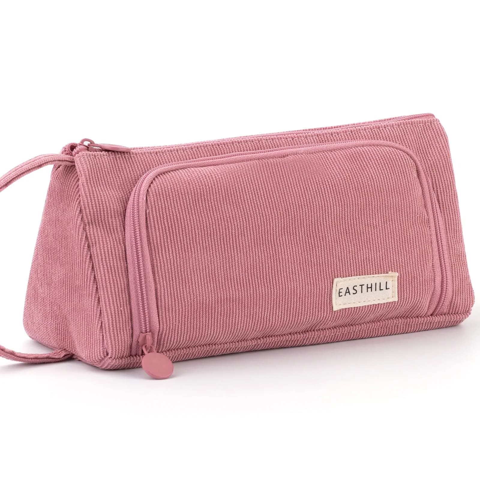 EASTHILL Pink Large Capacity Pencil Case Organizer with Handheld Band - Polyester Stationery Pouch - main product image