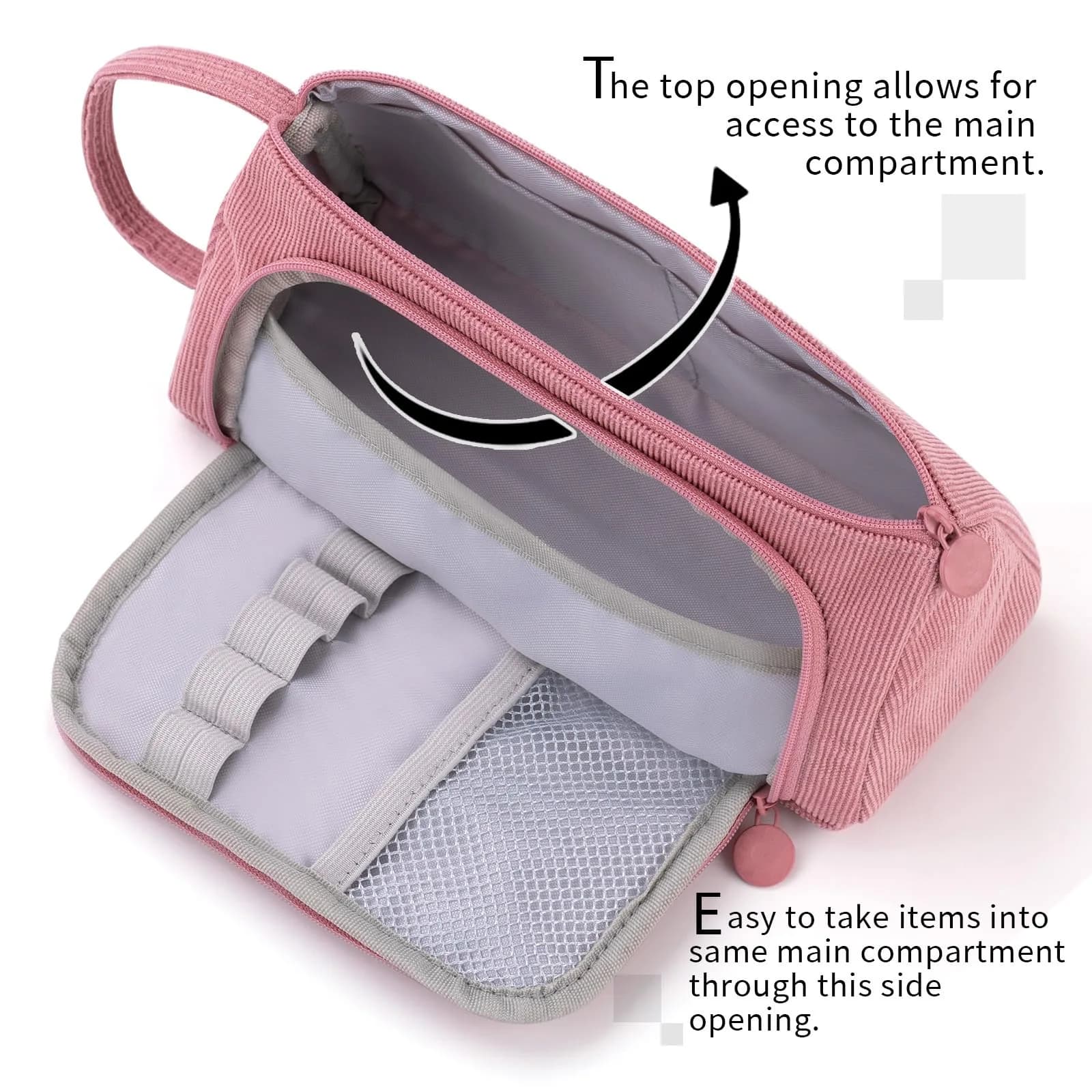 EASTHILL Pink Large Capacity Pencil Case Organizer with Handheld Band - Polyester Stationery Pouch - view 2