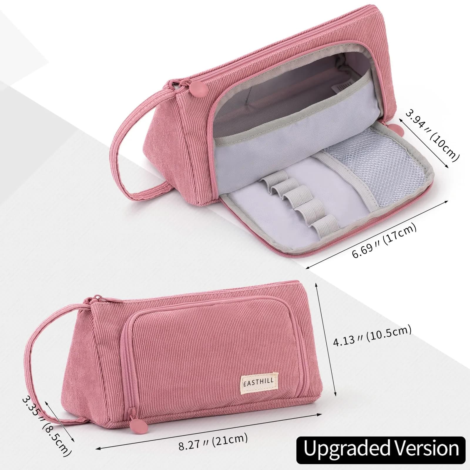 EASTHILL Pink Large Capacity Pencil Case Organizer with Handheld Band - Polyester Stationery Pouch - view 3