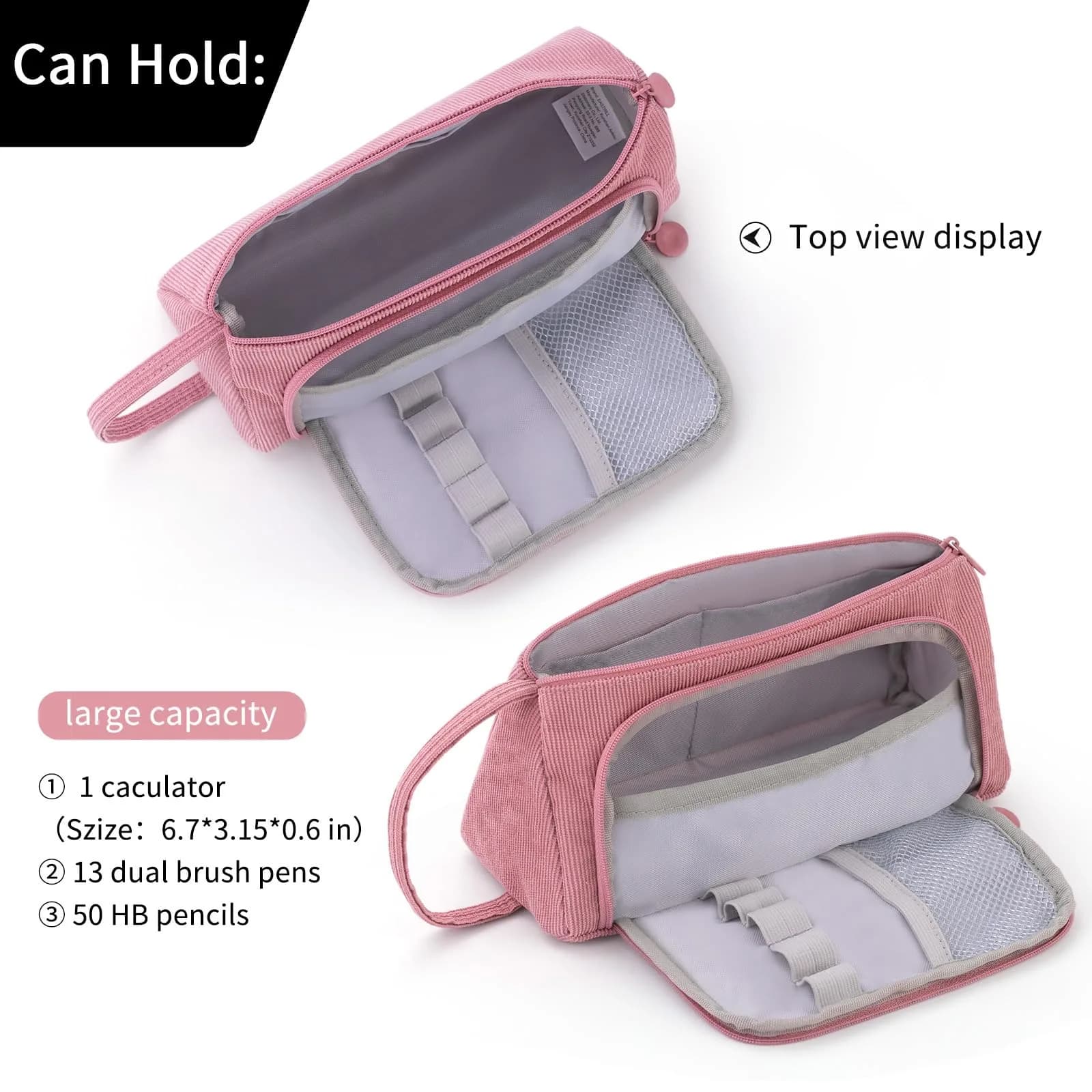 EASTHILL Pink Large Capacity Pencil Case Organizer with Handheld Band - Polyester Stationery Pouch - view 4