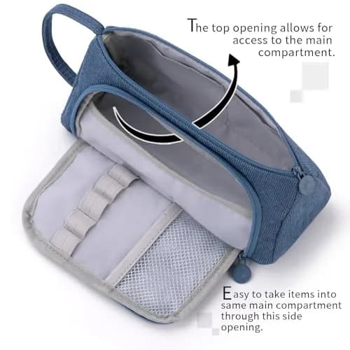 EASTHILL Big Capacity Pencil Case Blue | Durable Corduroy Organizer for Students & Professionals thumbnail 2
