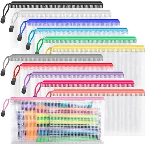 Umriox 12 Pack A6 Mesh Zipper Pouch Bags | Color Coded Small Organizer for Office & School thumbnail 1