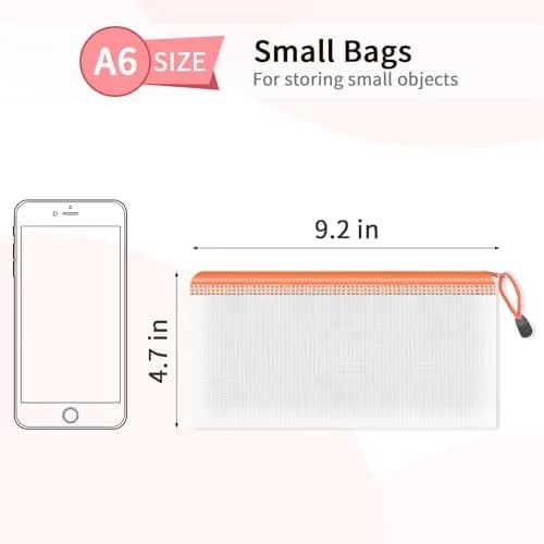 Umriox 12 Pack A6 Mesh Zipper Pouch Bags | Color Coded Small Organizer for Office & School thumbnail 2