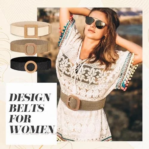Syhood Woven Belt Dress, Fit Waist Size Below 40'' | Bohemian Elastic Waist Belt for Women thumbnail 5