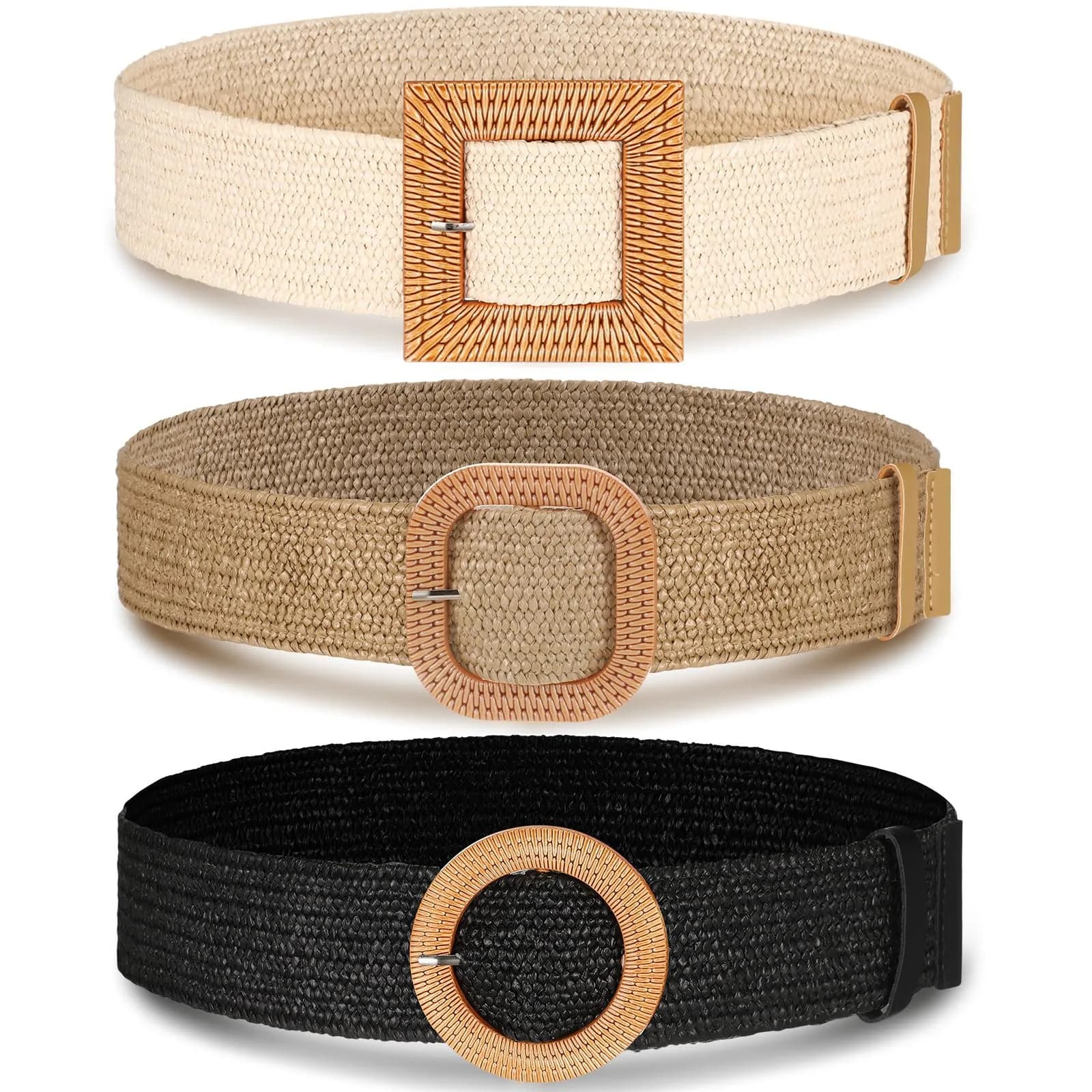 Syhood Woven Belt Dress, Fit Waist Size Below 40'' | Bohemian Elastic Waist Belt for Women — Black, Khaki, Beige