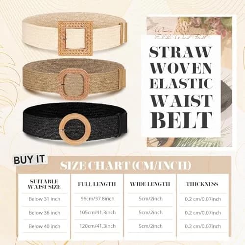 Syhood Woven Belt Dress, Fit Waist Size Below 40'' | Bohemian Elastic Waist Belt for Women thumbnail 2