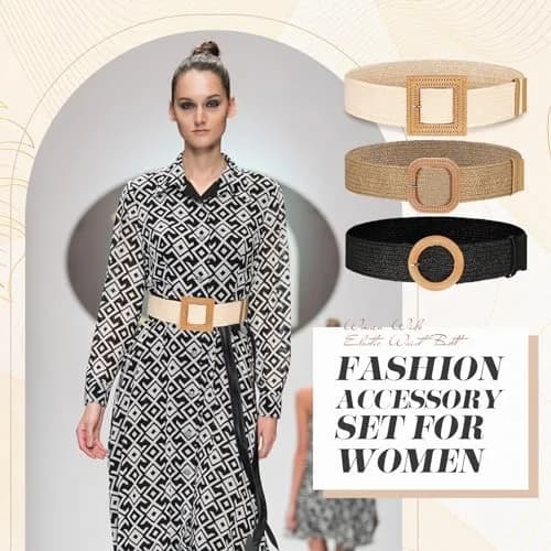 Syhood Woven Belt Dress, Fit Waist Size Below 40'' | Bohemian Elastic Waist Belt for Women thumbnail 3