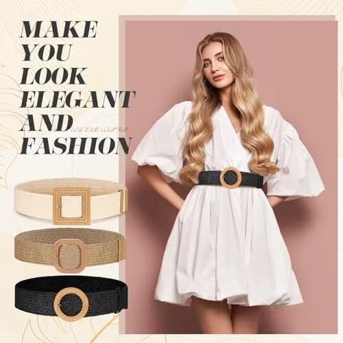 Syhood Woven Belt Dress, Fit Waist Size Below 40'' | Bohemian Elastic Waist Belt for Women thumbnail 4