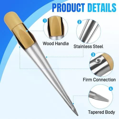 AGOOL Rope Splicing FID Stainless Steel Spike with Wooden Handle for Wire 1/8" 1/2" 1" | Durable Marine Hardware thumbnail 2