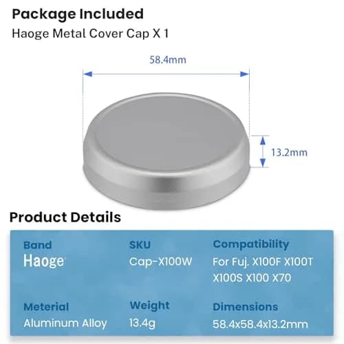 Haoge Cap-X100W Metal Lens Cap for Fujifilm Fuji X100F X100S X100T X100 X70 Camera Silver | Aluminum, Compatible with Fuji X100F/X100T/X100S/X100/X70 thumbnail 6