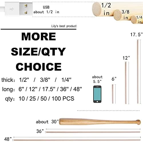 HOPELF Bamboo Dowel Rods 6mm (1/4") x 30cm (12") - 50 Pack | Unfinished Wood for Crafts & DIY Projects thumbnail 3