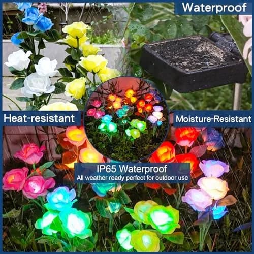 TONULAX Solar Garden Lights - Upgraded 7-Color Changing Rose Flower Lights (2 Packs) | Realistic LED Landscape Path Lights thumbnail 4