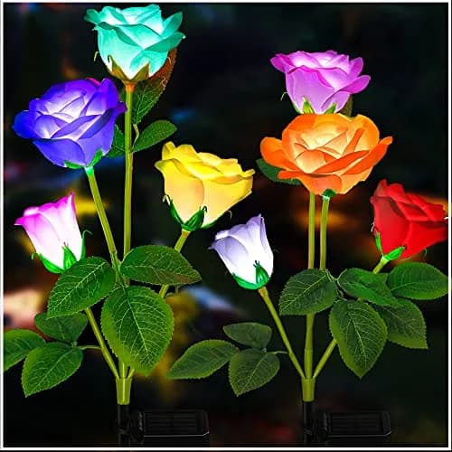 TONULAX Solar Garden Lights - Upgraded 7-Color Changing Rose Flower Lights (2 Packs) | Realistic LED Landscape Path Lights thumbnail 1