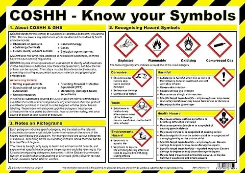 Safety First Aid COSHH Know Your Symbols Poster A3 Laminated | Safety Awareness for Indian Workplaces thumbnail 1