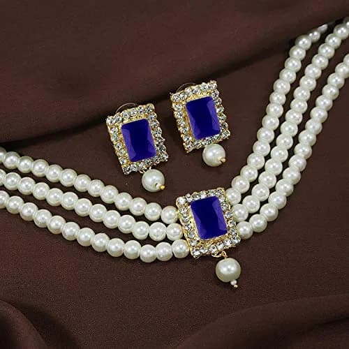 I Jewels Wedding Bollywood Pearl Pearl Choker Necklace & Earring Set for Women (Style 20) | Traditional & Modern Elegance thumbnail 2