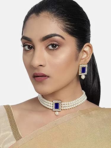 I Jewels Wedding Bollywood Pearl Pearl Choker Necklace & Earring Set for Women (Style 20) | Traditional & Modern Elegance thumbnail 3