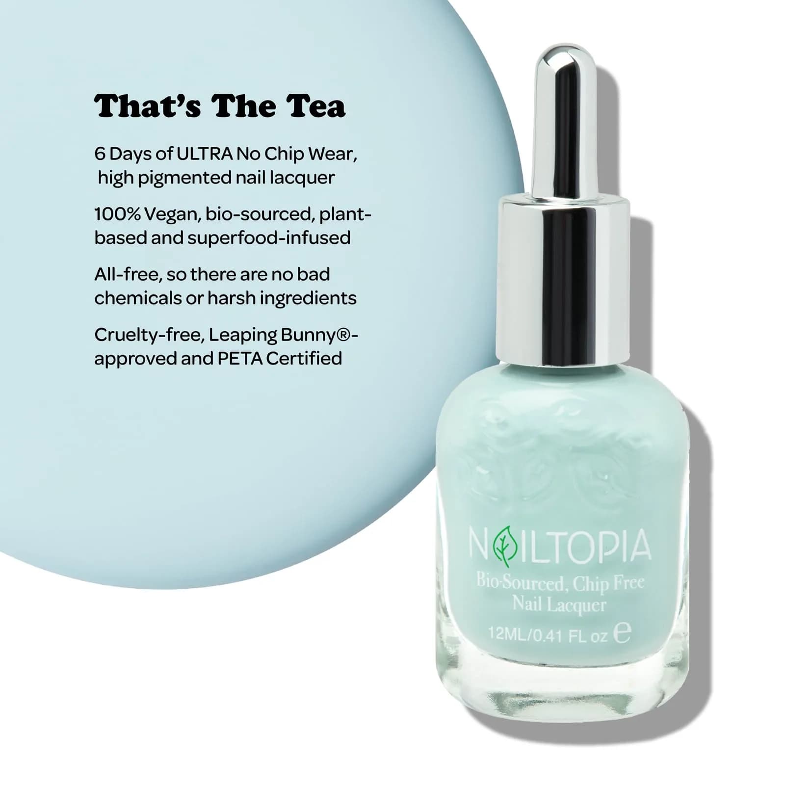 Nailtopia Bio-Sourced Nail Lacquer 'That's The Tea' 12ml (0.41 Fl Oz) | 85% Plant-Based, Vegan, Chip-Free Wear - view 2