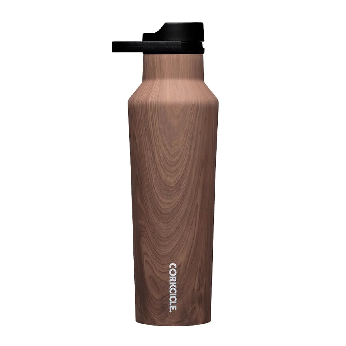 Corkcicle Sport Canteen 20 oz Triple Insulated Bottle Walnut Wood | Keeps Drinks Cold 25H & Hot 12H
