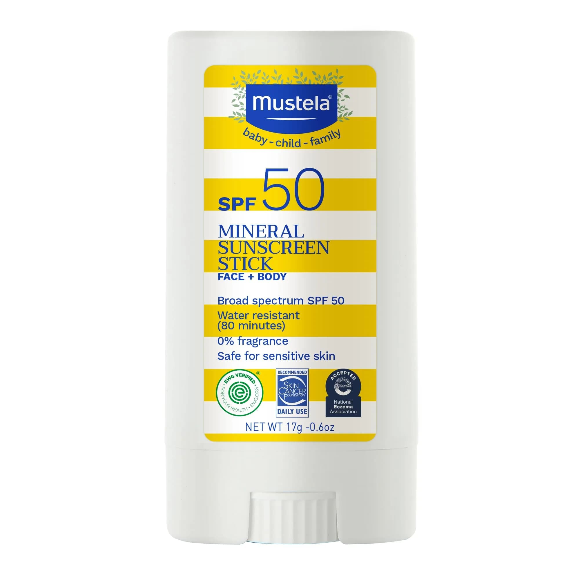 Mustela Baby Mineral Sunscreen Stick SPF 50 17g (0.6 oz) | Fragrance-Free, Water-Resistant Sun Protection - main product image