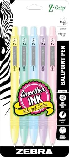 Zebra Pen Z-Grip Retractable Ballpoint Pens, Black Ink, 1.0mm Medium Point, 5-Pack | Smooth Writing for Students & Office thumbnail 1