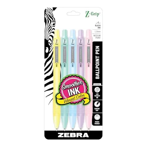 Zebra Pen Z-Grip Retractable Ballpoint Pens, Black Ink, 1.0mm Medium Point, 5-Pack | Smooth Writing for Students & Office thumbnail 2