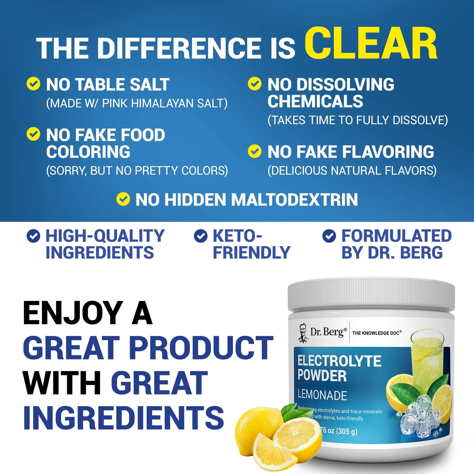 Dr. Berg Zero Sugar Hydration Keto Electrolyte Powder 300g | No Sugar, Potassium & Pink Himalayan Salt thumbnail 5