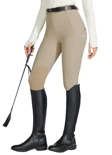 Willit Women's High Rise Riding Pants with Suede Knee Patches & Zip Pockets - Khaki Medium | 4-Way Stretch & UPF 50+ Sun Protection thumbnail 2