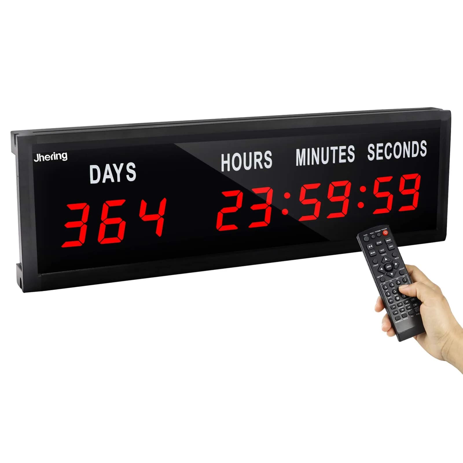 Jhering LED Countdown Clock with Remote, 51mm (1.8") Red Display, 364-Day Countdown Timer | Modern Aluminum Wall Clock — 1.8" Red