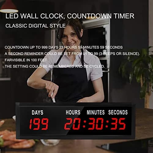 Jhering LED Countdown Clock with Remote, 51mm (1.8") Red Display, 364-Day Countdown Timer | Modern Aluminum Wall Clock thumbnail 5