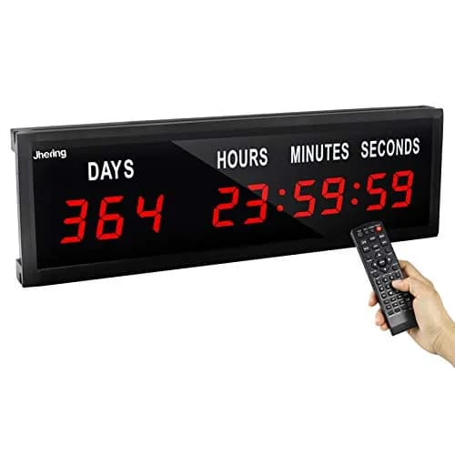 Jhering LED Countdown Clock with Remote, 51mm (1.8") Red Display, 364-Day Countdown Timer | Modern Aluminum Wall Clock thumbnail 1