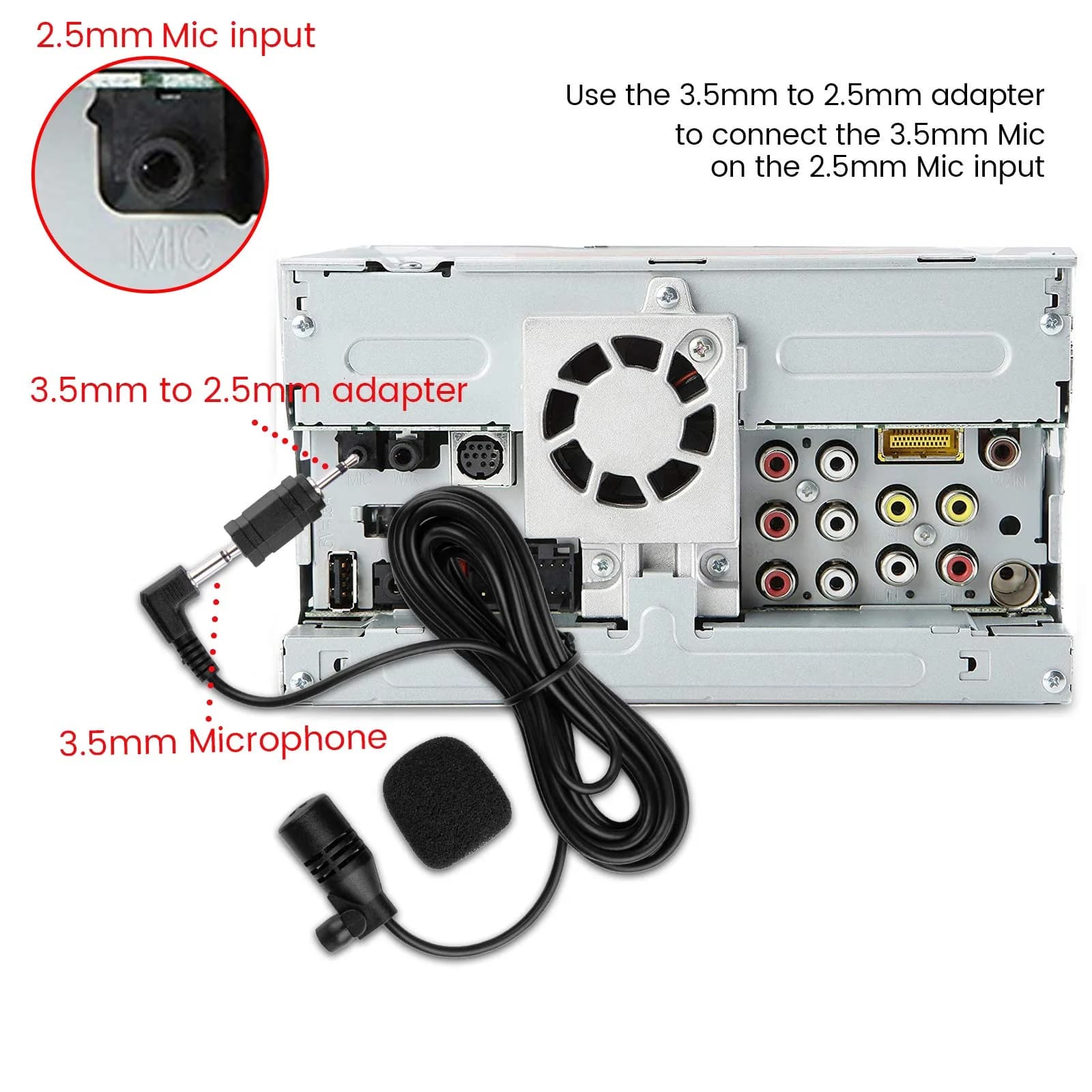 weishan 3.5mm Car Microphone 16ft (5m) External Mic with 2.5mm Adapter | Omni-Directional for Car Stereo Receivers - view 6
