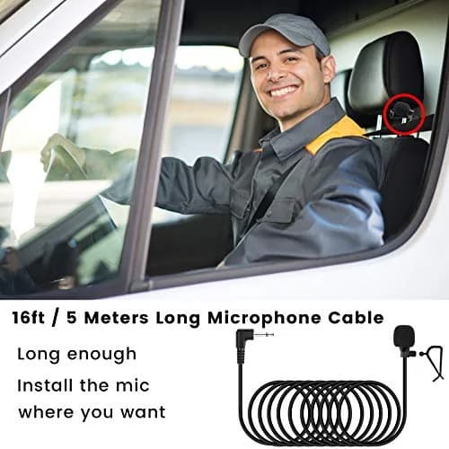 weishan 3.5mm Car Microphone 16ft (5m) External Mic with 2.5mm Adapter | Omni-Directional for Car Stereo Receivers thumbnail 2