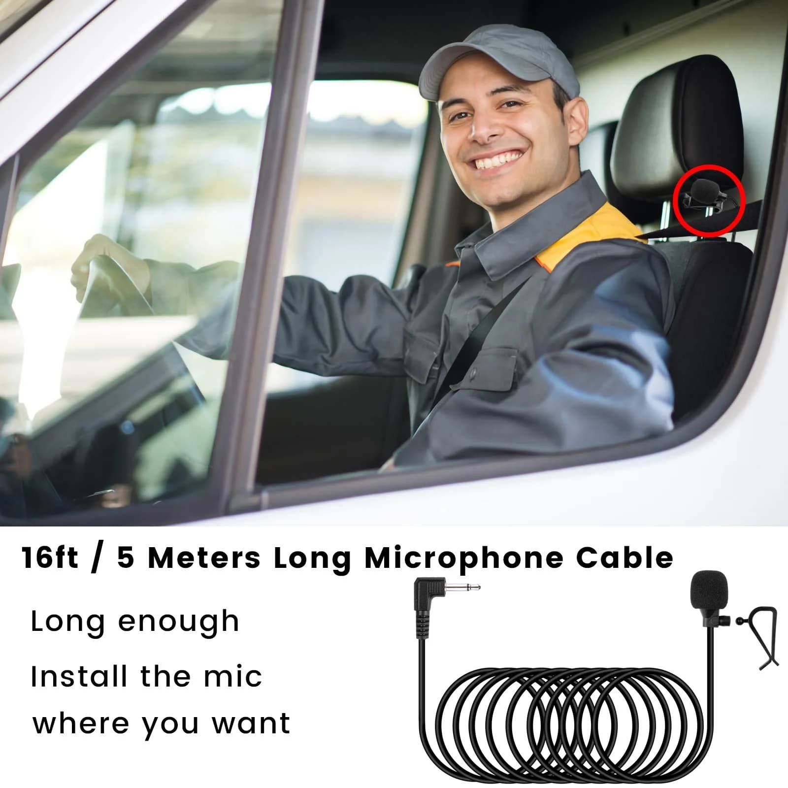 weishan 3.5mm Car Microphone 16ft (5m) External Mic with 2.5mm Adapter | Omni-Directional for Car Stereo Receivers - view 2