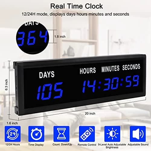 Jhering LED Countdown Clock with Remote, 1.8" Blue Display, 364-Day Countdown | Modern Digital Timer for Home & Office thumbnail 3